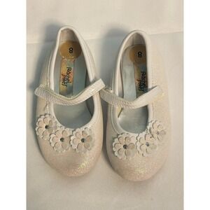 Rachel Shoes Girls Size 8  Ivory, Gold, Glitter Flowers Bin3